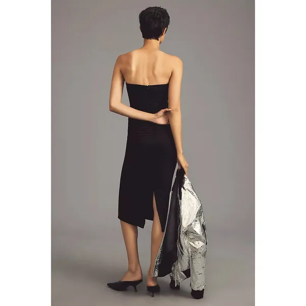 AnthropologieStrapless Black Mesh Midi Dress LBD Minimal Holiday - Image 3