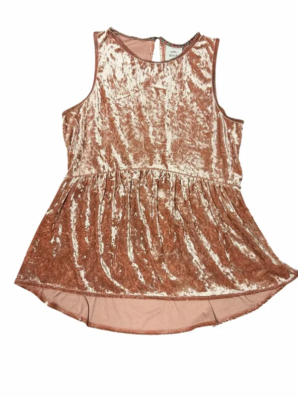 Knox Rose Blush Mauve Crushed Velvet Babydoll Peplum Top Boho Sleeveless M - Image 3