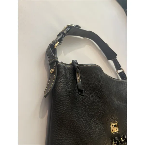 EUC Dooney & Bourke Dillen Black Pebble Leather Hobo Shoulder Bag 2 Pocket Sac - Image 3