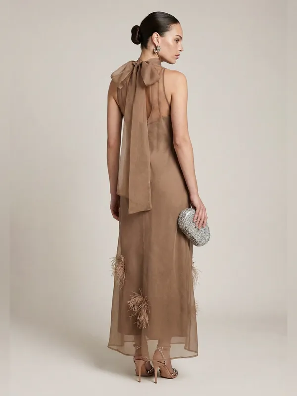 NWT Few Moda Naia Maxi Dress size XS Oatmeal Feather brown o.p.t - Image 2