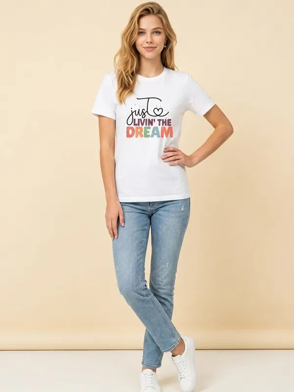 Gildan Unisex 100% White Cotton”Just Livin The Dream” T Shirt Size XL - Image 2