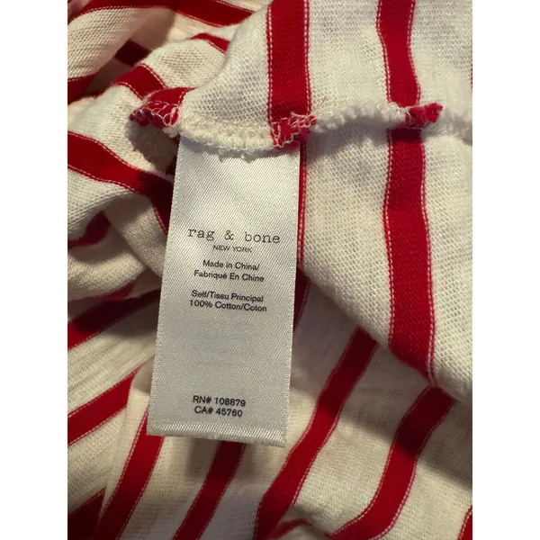 Rag & Bone Red & White Breton Stripe Long Sleeve Cotton Tee XS Crew Neck Classic - Image 6