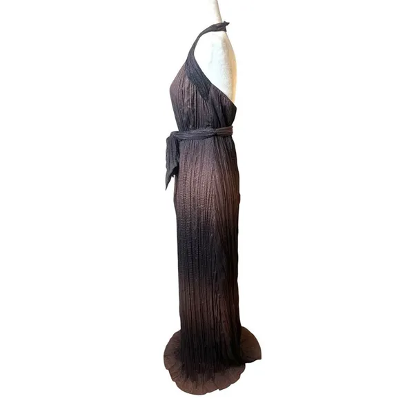 BCB Generation Halter Maxi Dress XS Brown Backless Hoco Sparkle Belted Ombre‎ - Image 3