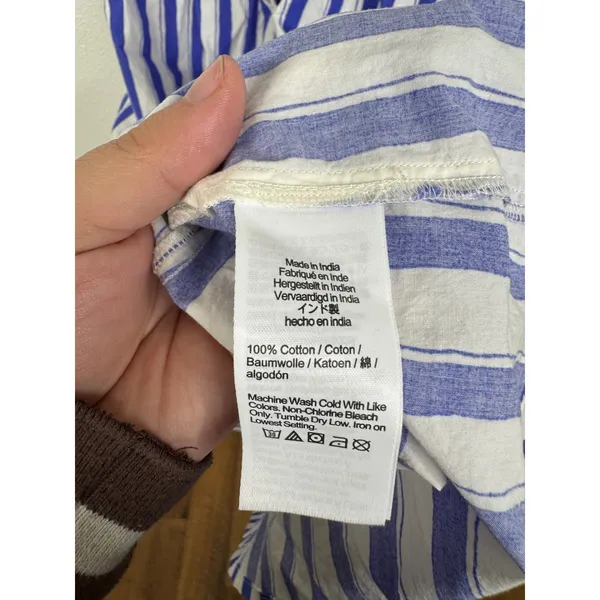 Madewell Blue White Striped Cotton Smocked Midi Dress Pockets NR102 Womens Large - Image 5