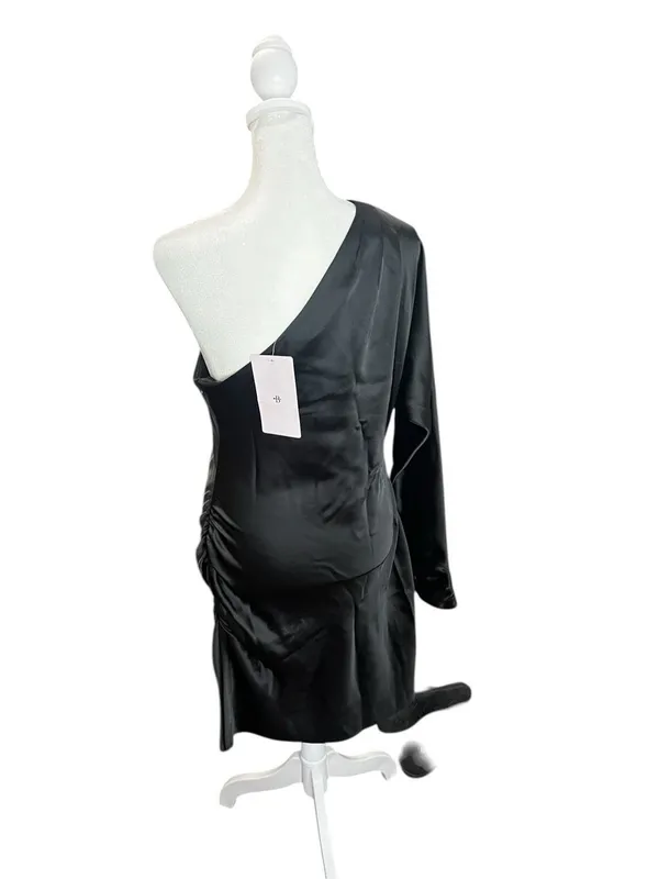 BHLDN Lucy Black Satin One Shoulder Ruched Mini Dress Size 8 NWT - Image 8