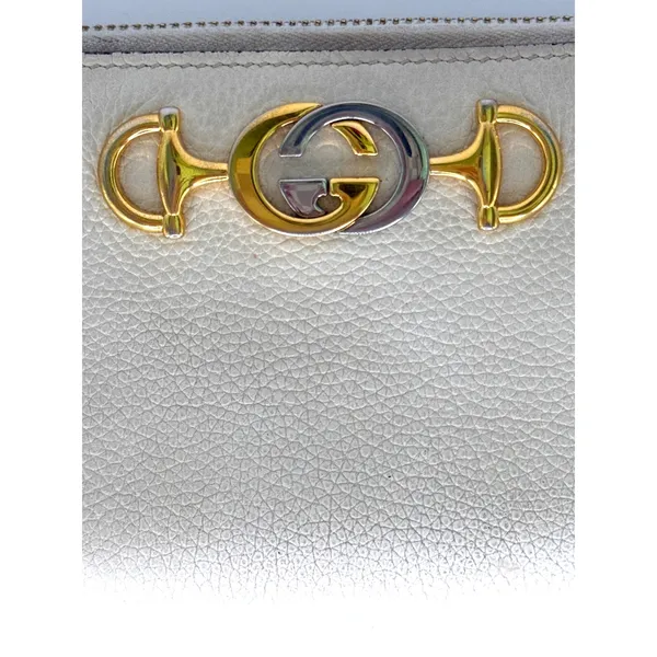 Gucci GG Two Tone Hardware Cream Leather Zip Around Wallet - Image 6