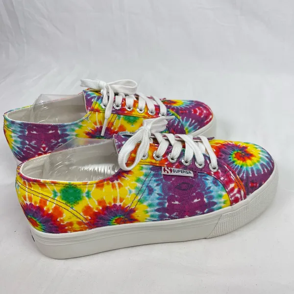 Superga Canvas Platform Sneakers Rainbow Tie Dye Womens Size 8.5 - 9 Like New - Image 8