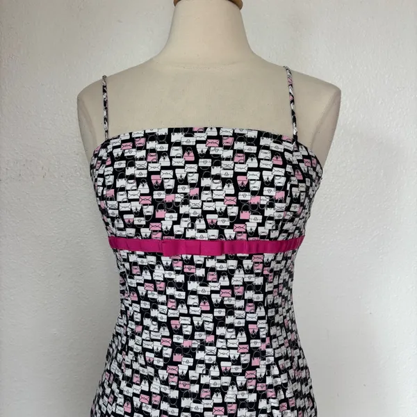Byer California Vintage 90s Eccentric Purse Print Black & Pink Babydoll Dress - Image 3