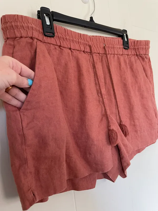 Ann Taylor LOFT 100% linen shorts pink Drawstring Elastic Waist women’s size L - Image 4