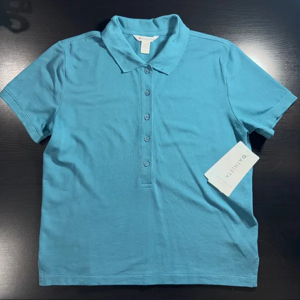 Women’s Athleta 5 Button Teal Pique Polo Size Medium NWT - Image 3