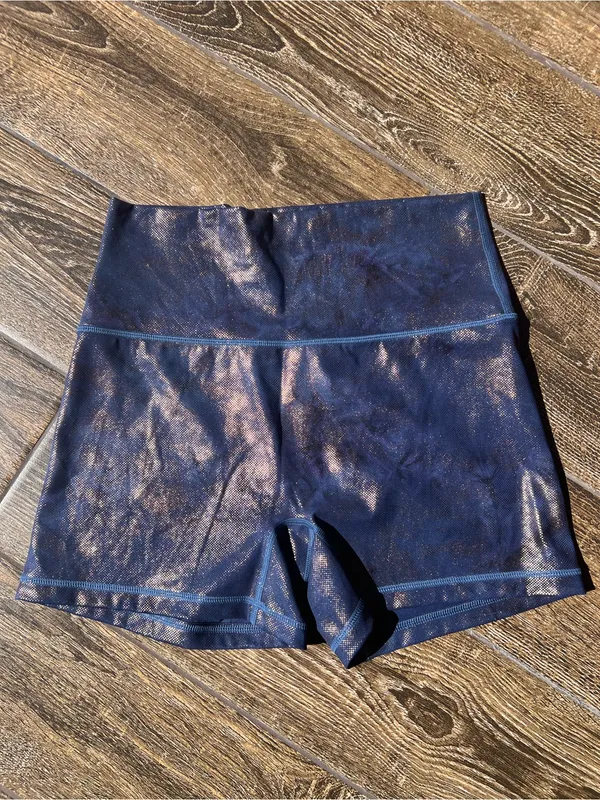 Offline by Aerie Goals High Rise Shorty Shorts Large Blue Metallic Shimmer 4” - Image 3