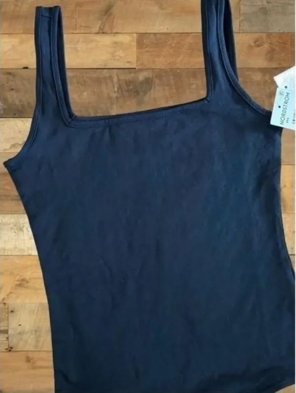 Nordstrom BP Women’s XXS Square Neck Solid Black Bodysuit • Thong Style Tank NWT - Image 2