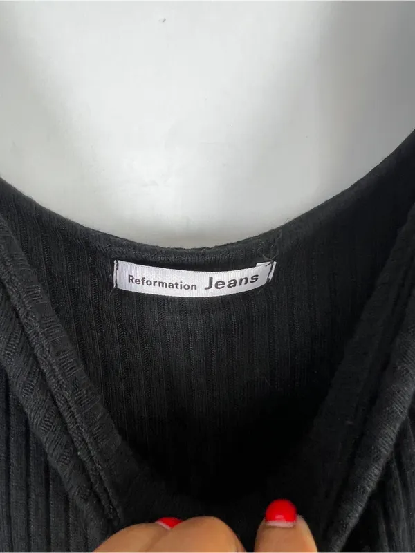 Reformation‎ Black Ribbed Wide-Leg Jumpsuit with Tie Waist - Image 9