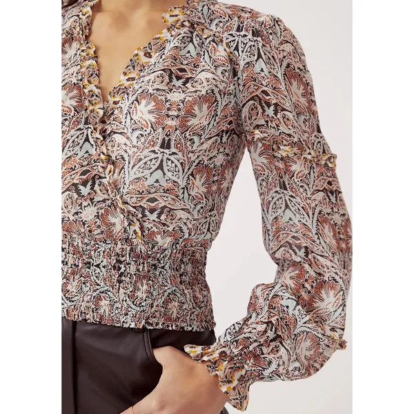 Anthropologie Paisley Smocked Waist Ruffle‎ Blouse Medium OB1487981 Multicolor - Image 3