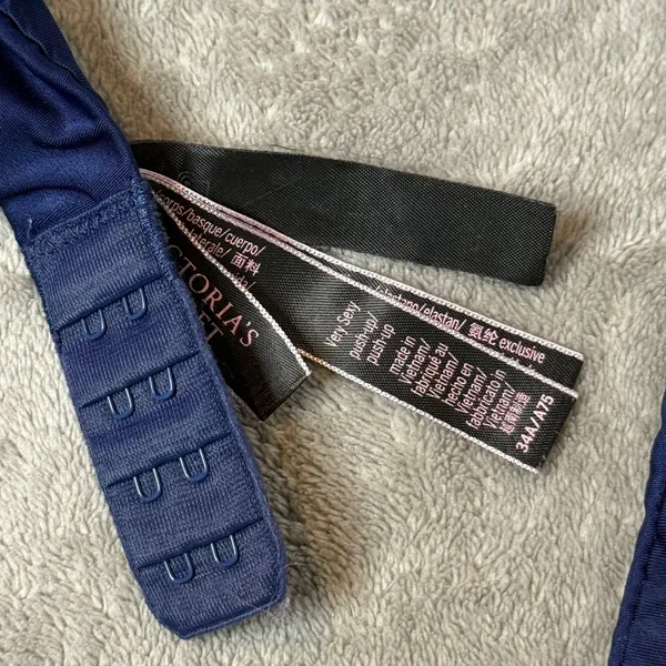 Victoria's Secret Very Sexy Push Up Bra Rhinestone Strap Womens 34A Navy Blue - Image 8