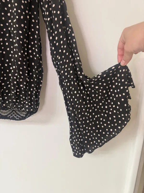 Free People Black and White Polka Dot Long Sleeve Blouse Women size Small - Image 3