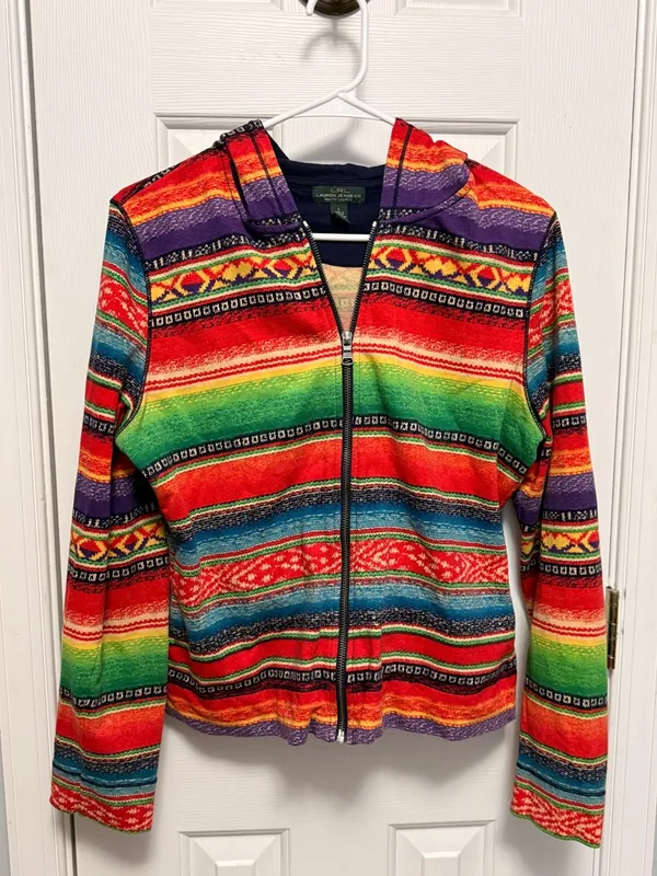 Lauren Ralph Lauren Serape Stripe Zip Hoodie Jacket Southwestern Baja Large Boho - Image 2
