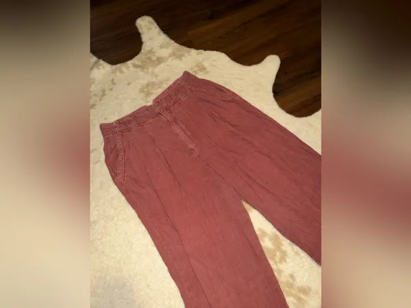 FREE PEOPLE Calla Pleated Trousers red $100 fall linen blend - Image 7
