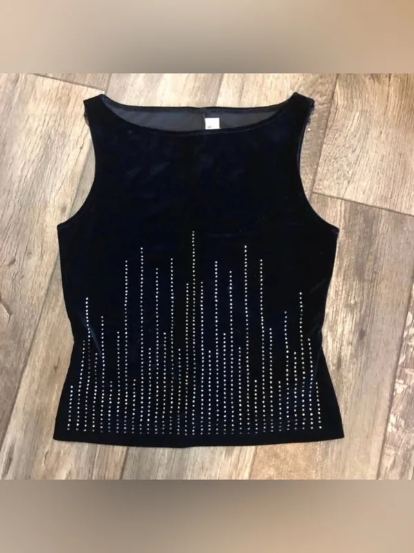 JR Nites Black Velvet Sequin Tank Top Medium Sleeveless Sparkle Evening Party - Image 2