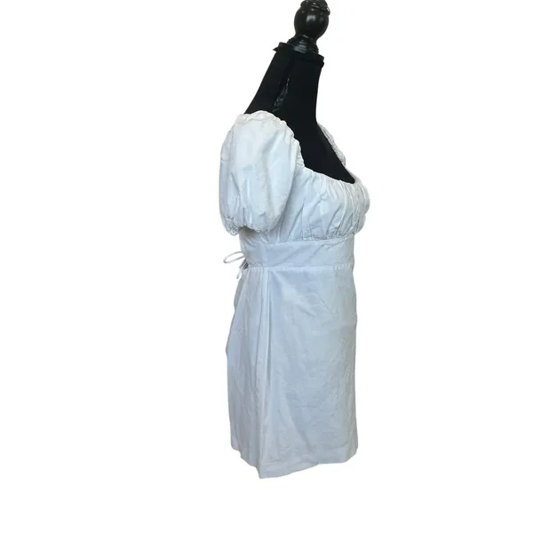 Louna White Bodycon Peasant Mini Dress LARGE Bridal Cotton Corset Cottage $160 - Image 10