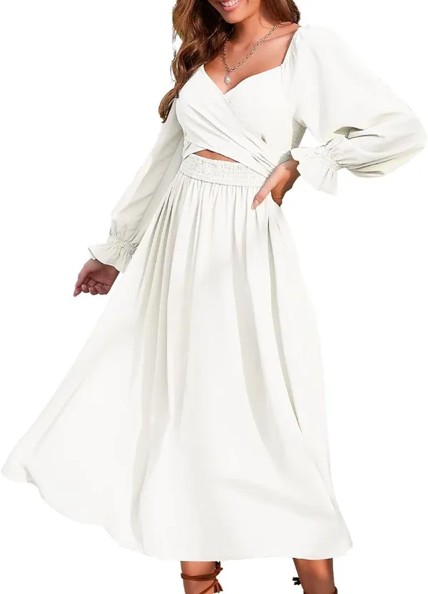 Amazon White Puff Sleeve Dress - Image 5