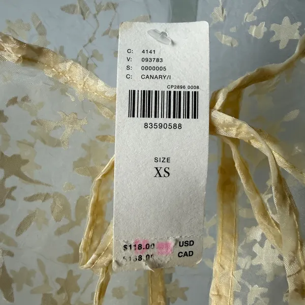 Anthropologie XS Canary Yellow Sheer Floral Maxi Dress‎ Women New Tie Front Boho - Image 8