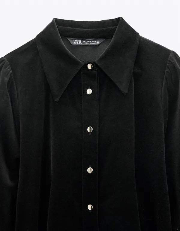 Black Button Down Velvet Mini Dress - Image 4