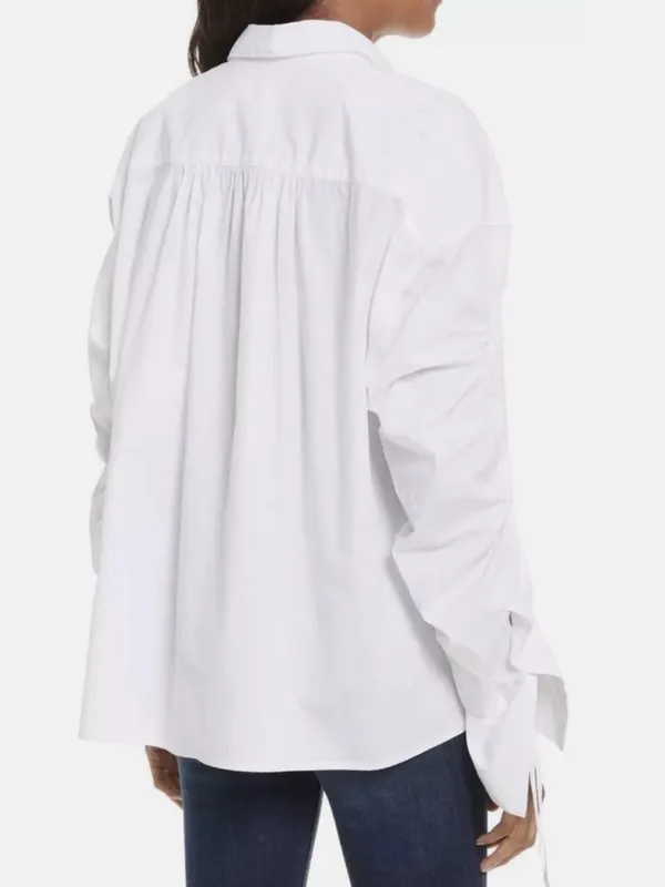 Free People Cotton Brown Eyed Girl White Poplin Ruched Tie Sleeve Shirt S - Image 5