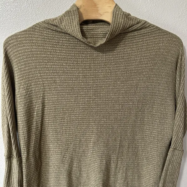We The‎ Free People Kitty Waffle Thermal Knit Tunic Dress Sweater Green Sz Large - Image 2
