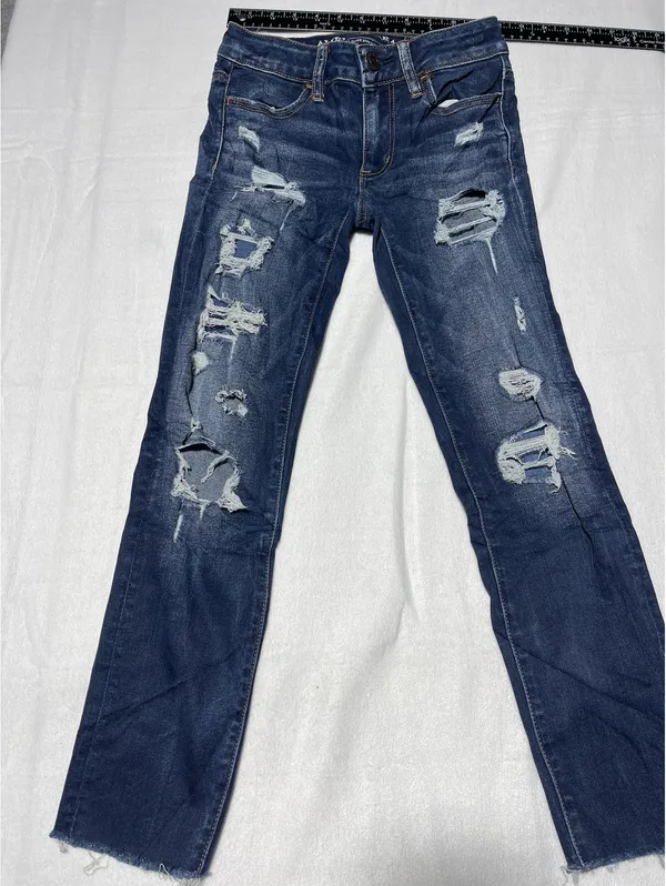 American Eagle Dark Wash Distressed Skinny Jeans Size 00 Regular - Image 3