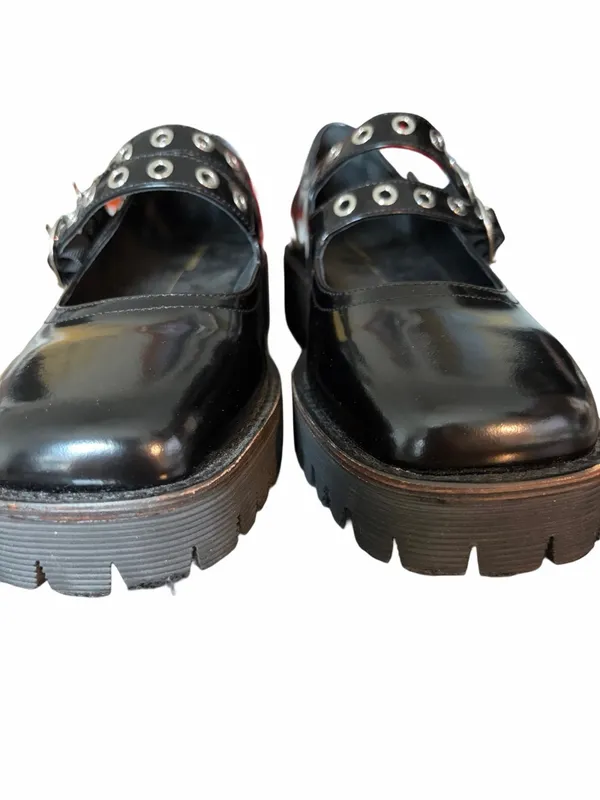Intentionally Blank Black Patent Leather Studded Double-Strap Mary Jane Shoe 9 - Image 5