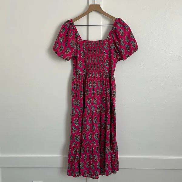 J. Crew Pink Floral Puff Sleeve Midi Dress - Image 3