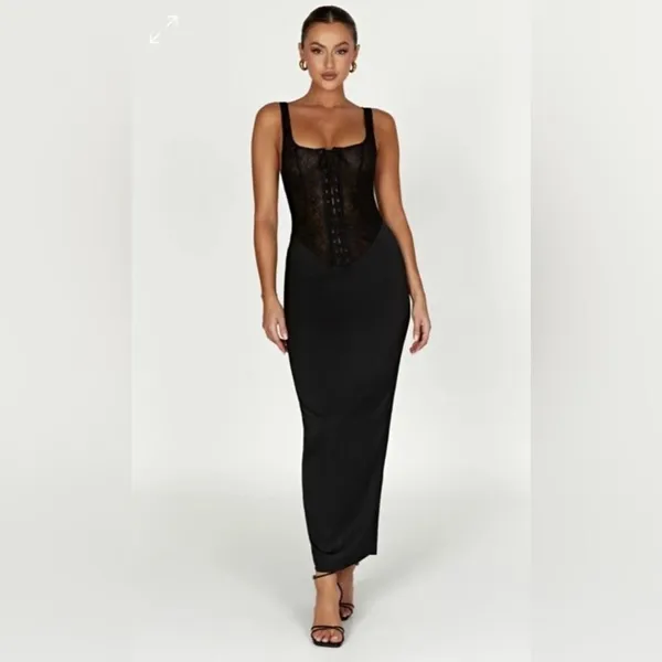 Meshki Corset maxi dress lace sexy bodycon drop waist octavia goth laceup satin - Image 6