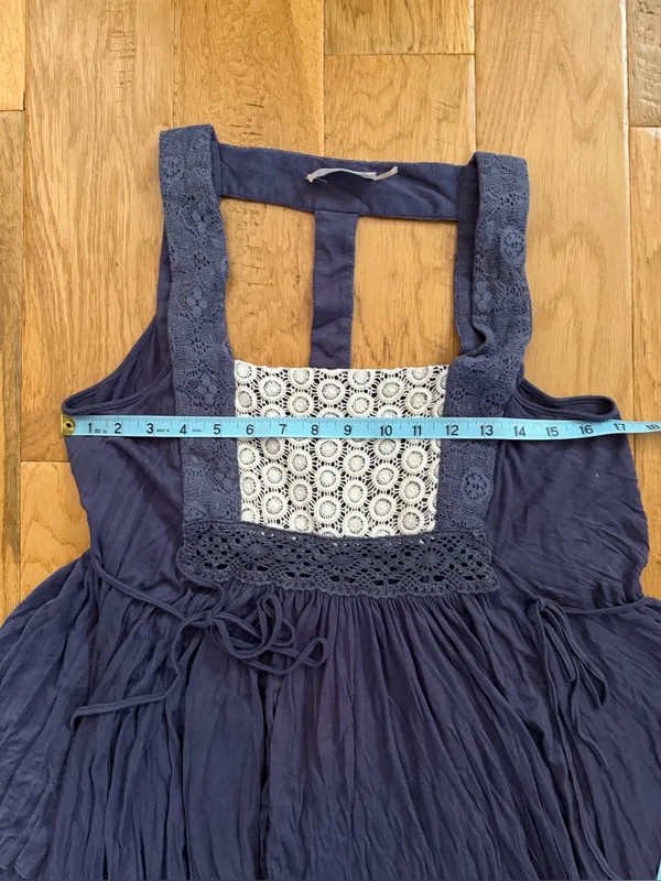 M - ALTAR’D STATE - Boho Square Neck Navy Tunic/Sundress with Crochet Panel - Image 11