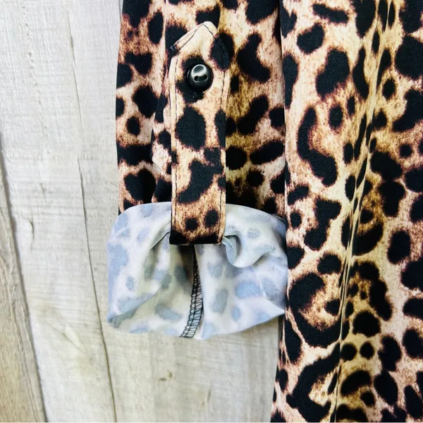 Blue Mood Large Animal Print Button Front Top w/Tabbed Sleeves & Decor Z - Image 3