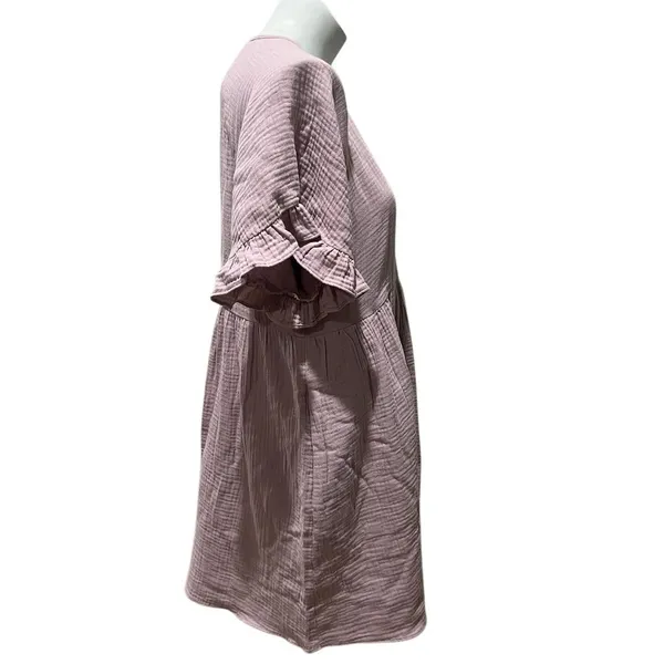 Madewell Women's L Pink Ruffle Sleeve V-Neck Short Minidress - Image 6