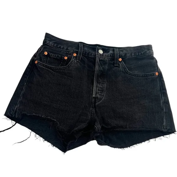 LEVI'S 501 Original Raw‎ Edge Denim Shorts black sz 28 - Image 3
