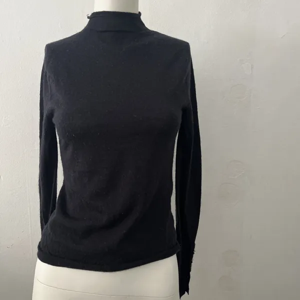 Abercrombie & Fitch Merino Wool Sweater Black S Mock Neck Button Academic Preppy - Image 4