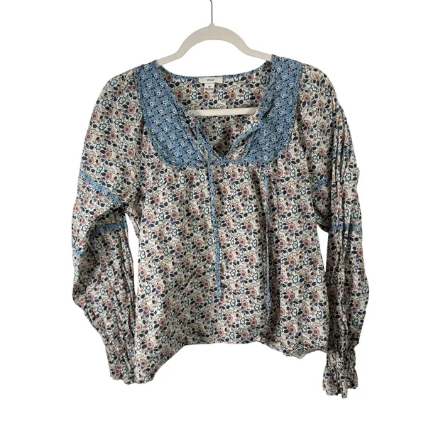 Othilia Anthro Laura Blue Floral Long Sleeve Peasant Blouse Boho Cottage Women M - Image 2
