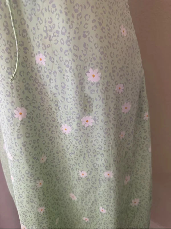 For Love & Lemons Robin Cheetah Midi Dress Green Floral Tie Strap Size S - Image 3