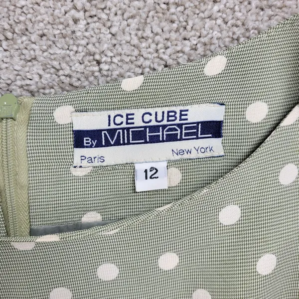 Vintage 90's Ice Cube by Michael Dress Womens 12 Green Polka Dot Rayon Mod Retro - Image 2