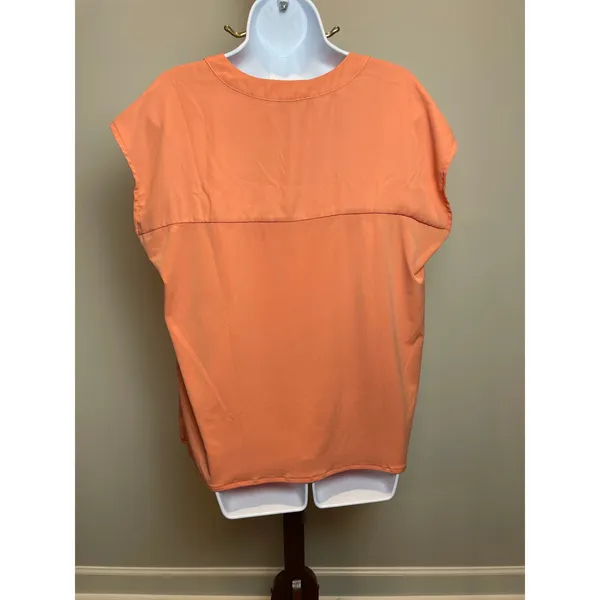 Ann Taylor Factory Peach Chiffon V Neck Cap Sleeve Top Size M - Image 3