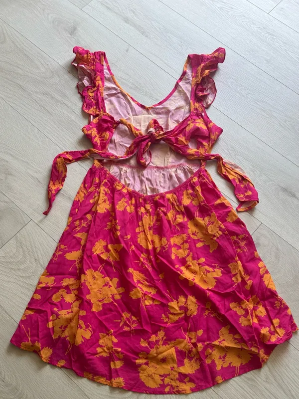 Cupshe Pink & Orange Floral Flutter Sleeve Mini Dress Sz M - Image 5