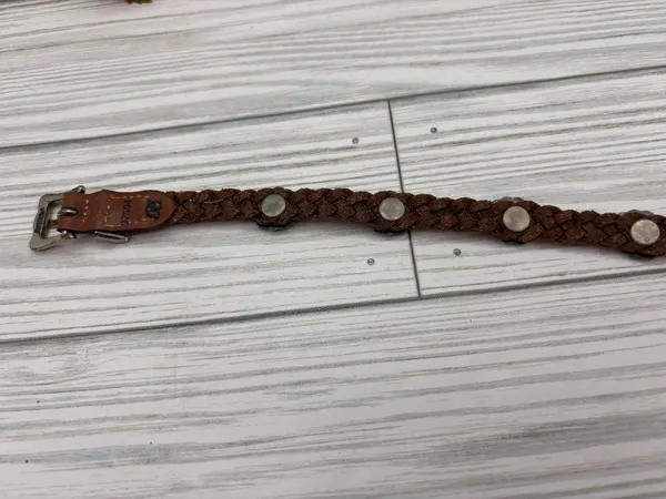 Vintage Brighton Southwestern Western Concho Braided Brown Leather Bracelet 9" - Image 11