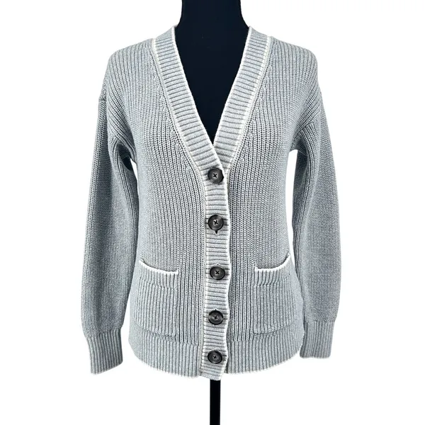 Coquette Chunky Knit‎ Cardigan Blue Gray 100% Cotton Soft Girl Coastal Prep XS - Image 11