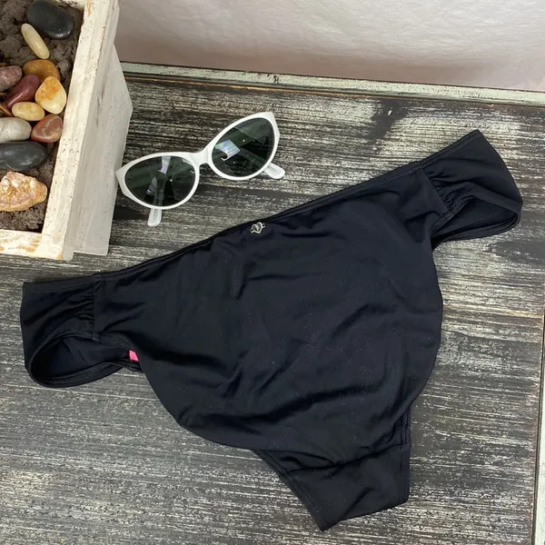 PINK Victoria’s Secret Black Shirred Bikini Swim Bathing Suit Bottoms M - Image 2