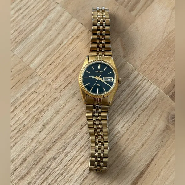 Seiko SQ Presidential Vintage Ladies Watch Black Dial Gold Plated Case Bracelet - Image 7