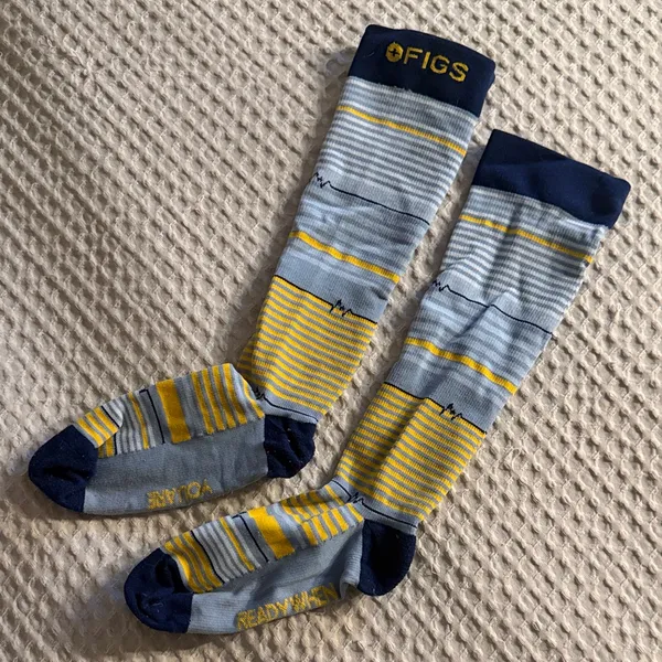 FIGS Ready When You Are a Gray, White & Yellow Striped Compression Socks - Image 2