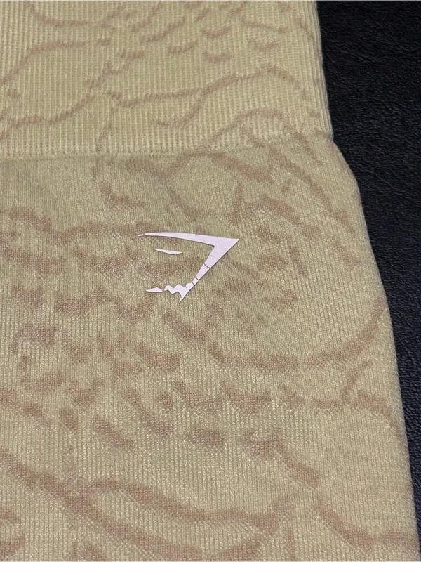 Gymshark Beige High-Waist Animal-Texture Bike Shorts - Image 3
