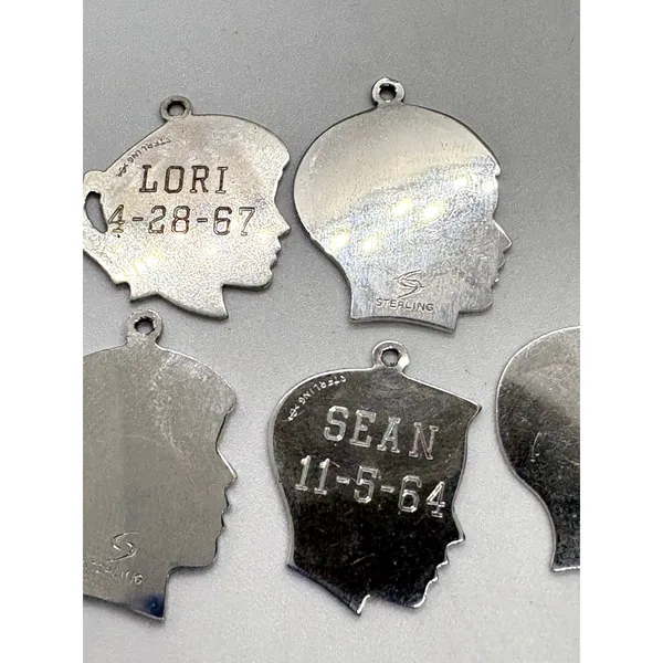 Vintage Sterling Silver Silhouette Charms Lot of 5 Boy & Girl Profiles‎ Engraved - Image 2